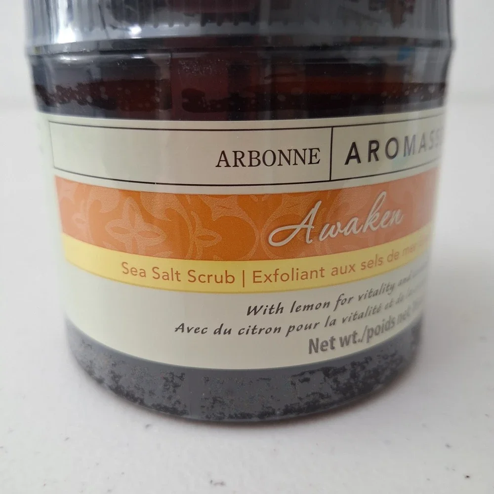Arbonne Aromassentials Awaken Bath Salts, Sea Salt Scrub, 16 oz, New Sealed